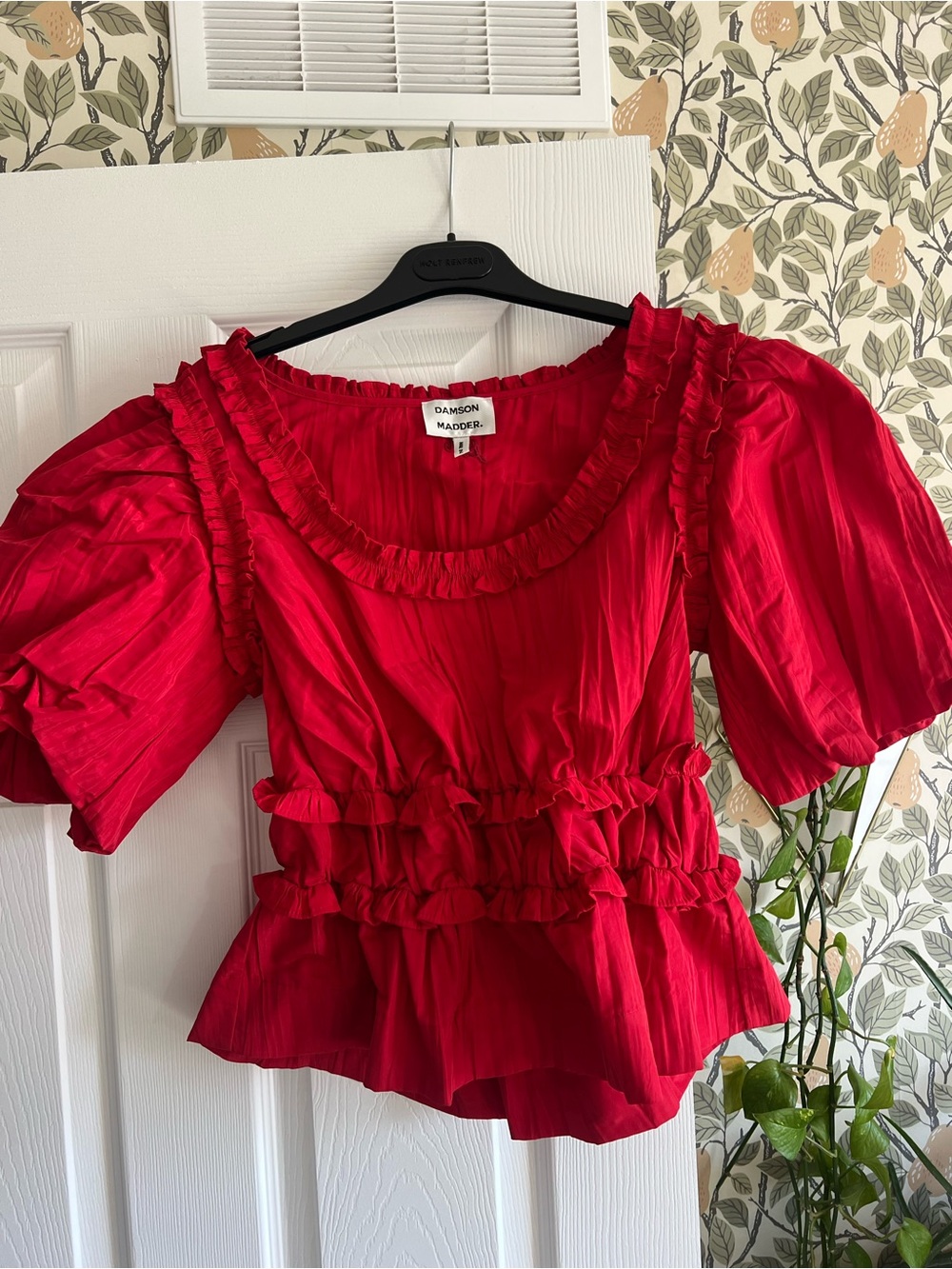 Damson Madder Red Ruffle Peplum Blouse